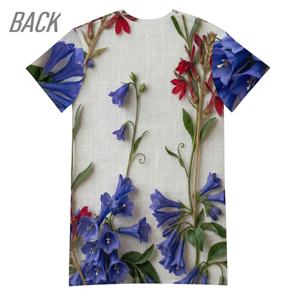 Patriotic Pressed Flowers Cotton T-shirt "Dress",  2XS - 6XL