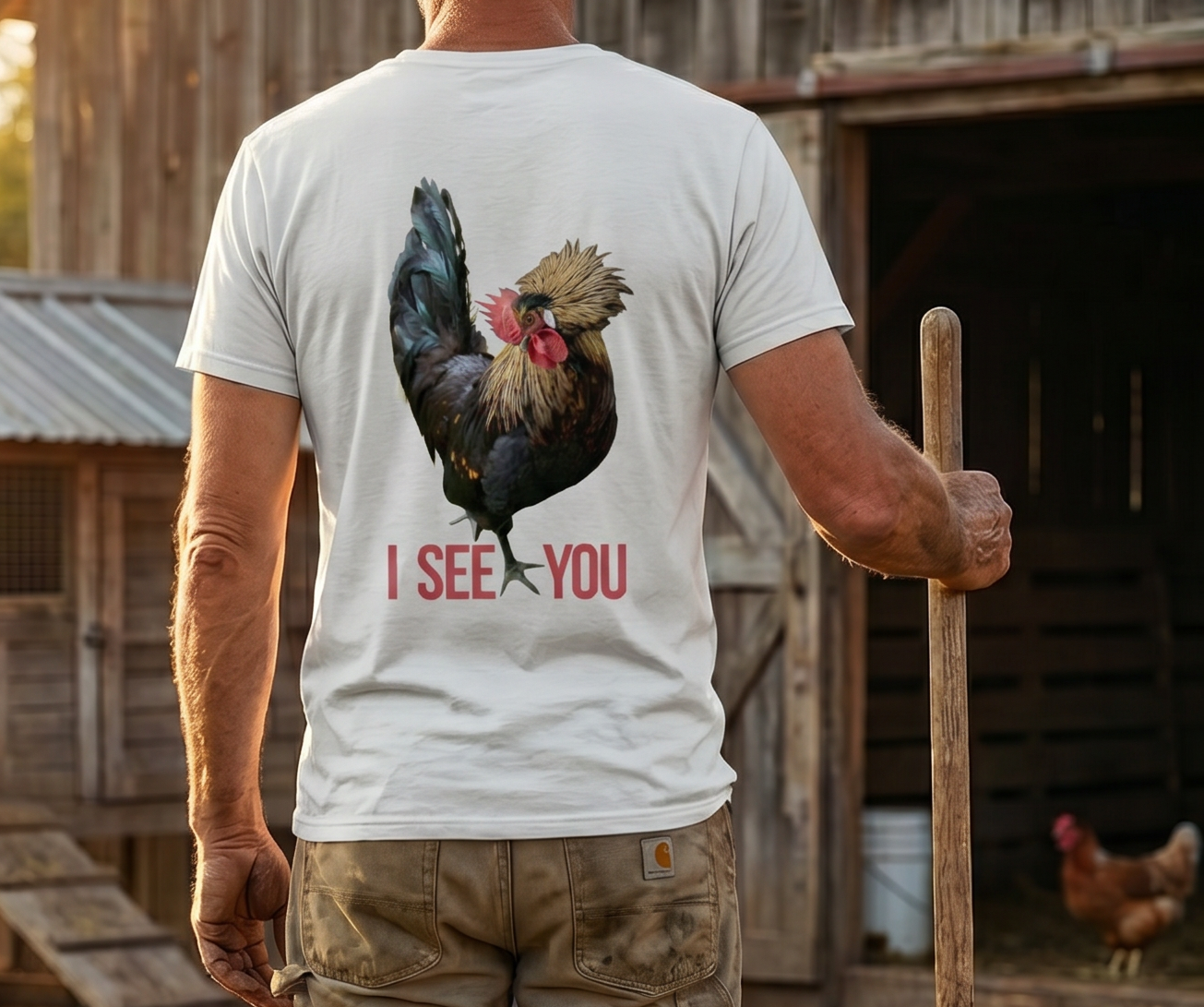 Rooster: "I SEE YOU" Unisex Cotton V-Neck Tee, S - 3XL