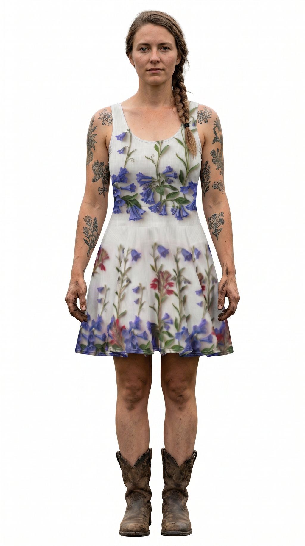 Patriotic Pressed Flowers Cotton Skater Dress, XS -3XL