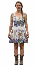 Patriotic Pressed Flowers Cotton Skater Dress, XS -3XL