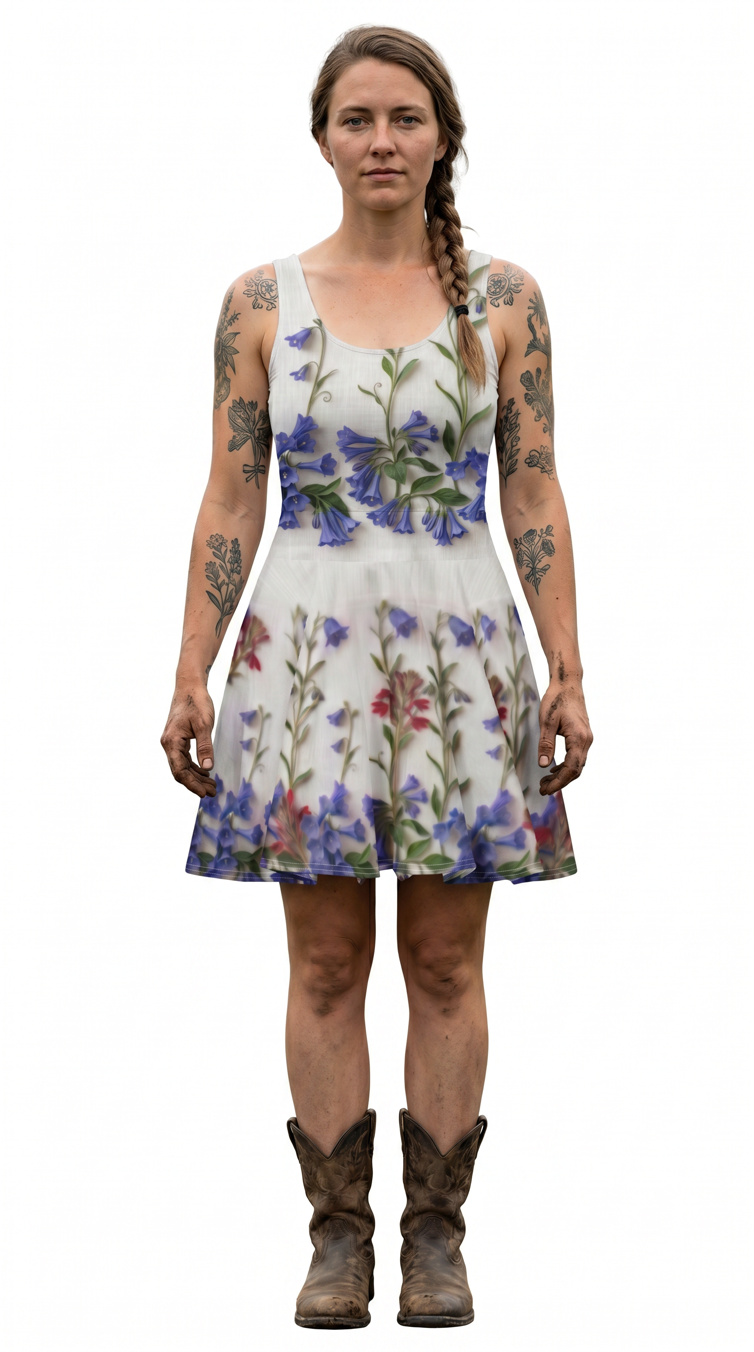 Patriotic Pressed Flowers Cotton Skater Dress, XS -3XL