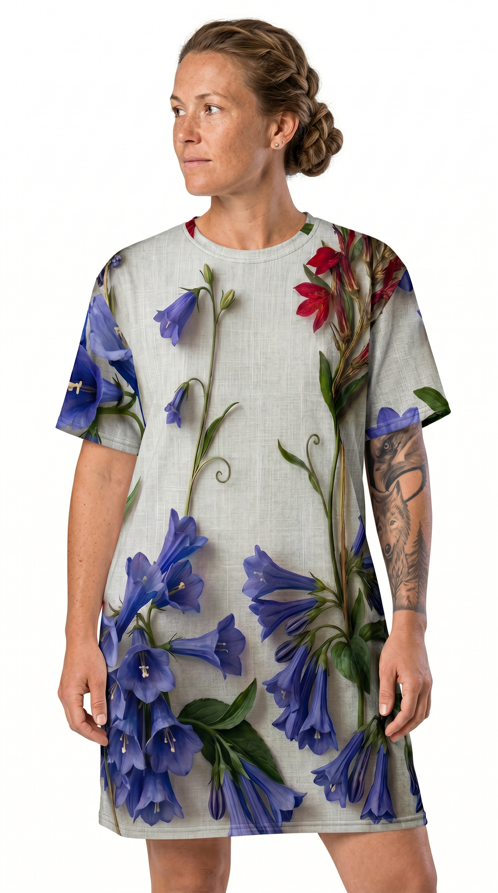 Patriotic Pressed Flowers Cotton T-shirt "Dress",  2XS - 6XL