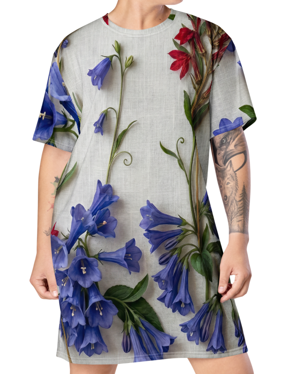 Patriotic Pressed Flowers Cotton T-shirt "Dress",  2XS - 6XL
