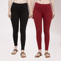 Set of Women's Cotton Leggings, 1 Black & 1 Maroon, US sizes S - XL
